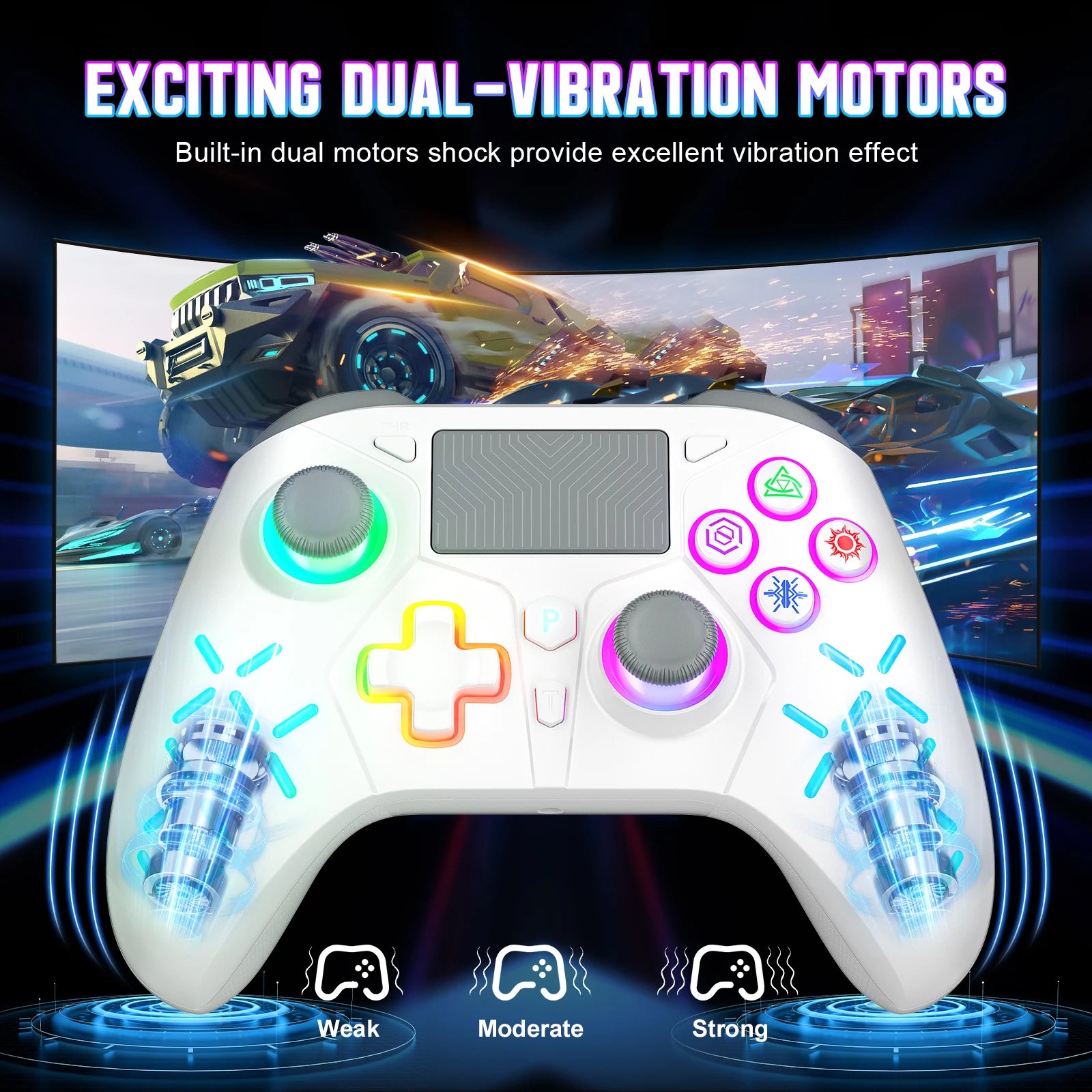 GAMROMBO Game Controller for PlayStation 5/PS5/PS4/PC/iOS/Switch Console W/RGB Turbo Dual Vibration 6-Axis Gyro Wireless Gamepad