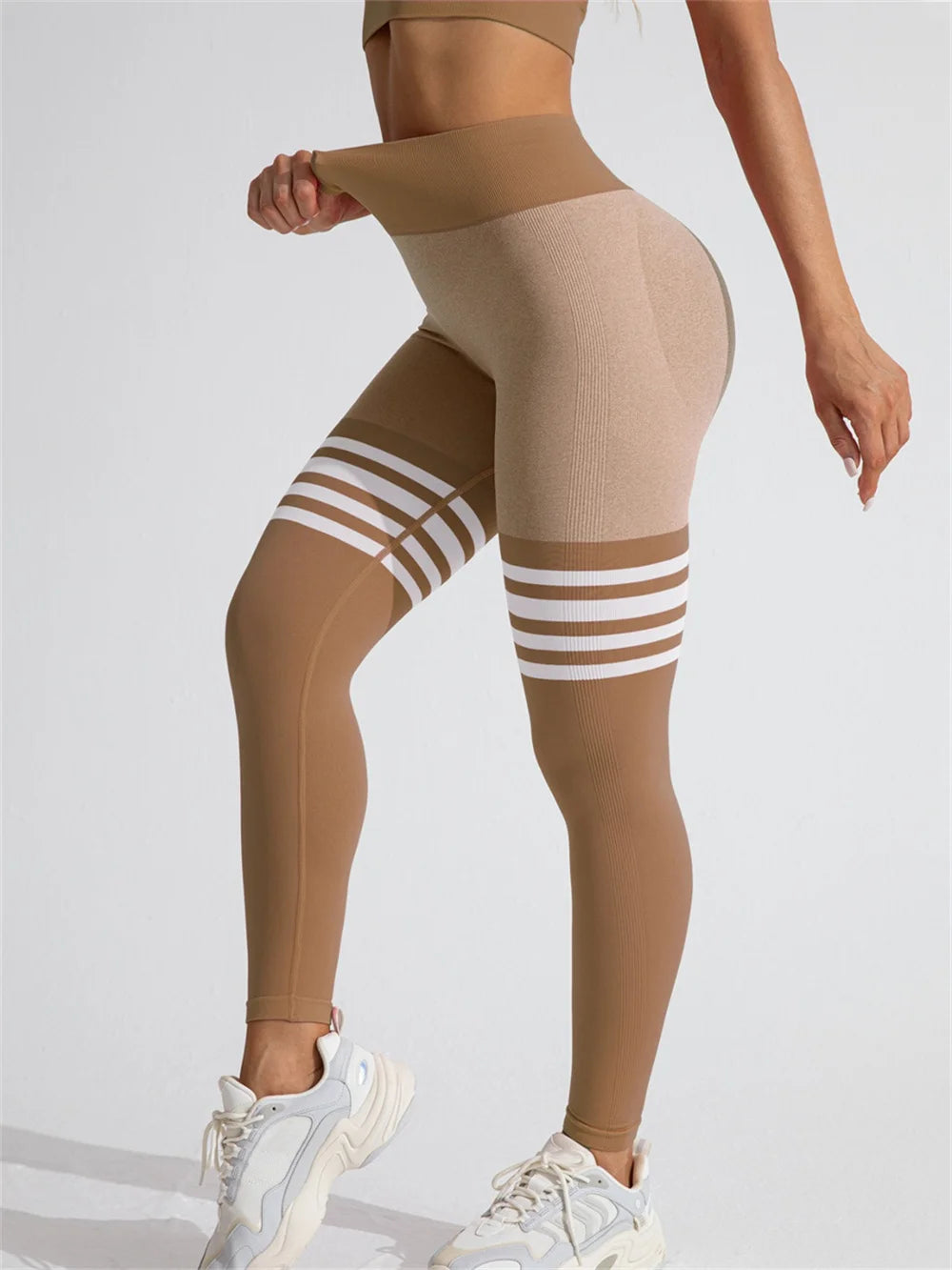 Women Seamless Stripe Yoga Pants High Waist Sexy Tummy Control Scrunch Butt Lifting GYM Workout Leggings Sports Fitness Clothing