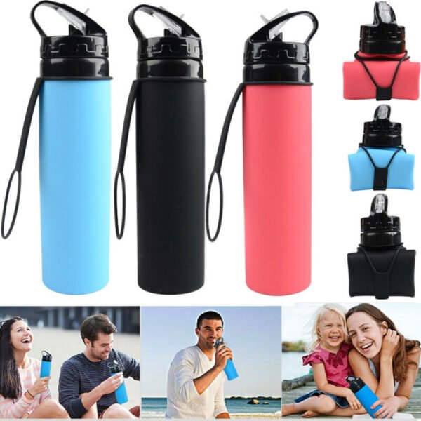Collapsible Silicone Sports Water Bottle Leakproof, Portable & BPA Free