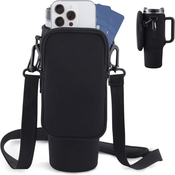40 oz Tumbler Water Bottle Carrier Bag Adjustable Shoulder Strap Pouch for Hiking & Travel